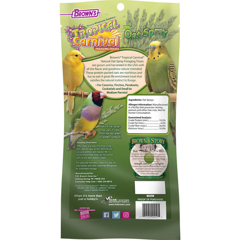 Brown's Tropical Carnival Oat Spray Foraging Treats for Birds - 2.5 oz
