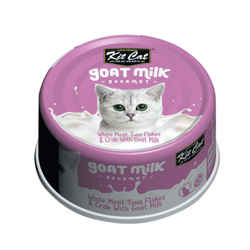 Kit Cat Goat Milk Gourmet White Tuna Flakes & Crab Wet Cat Food - 70g x 24 Pack