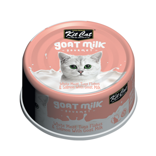 Kit Cat Goat Milk Gourmet White Tuna Flakes & Salmon Wet Cat Food - 70g x 24 Pack