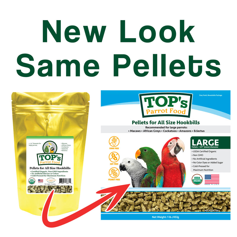 TOP's Parrot Food Large Pellets for Hookbills | USDA Organic Certified - Parrot / African Grey
