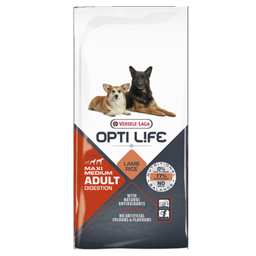 Opti Life Adult Medium & Maxi Digestion Food - Lamb & Rice 12.5 kg