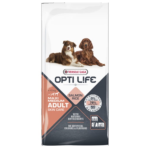 Opti Life Adult Medium & Maxi Skin Care Food - Salmon & Rice 12.5 kg