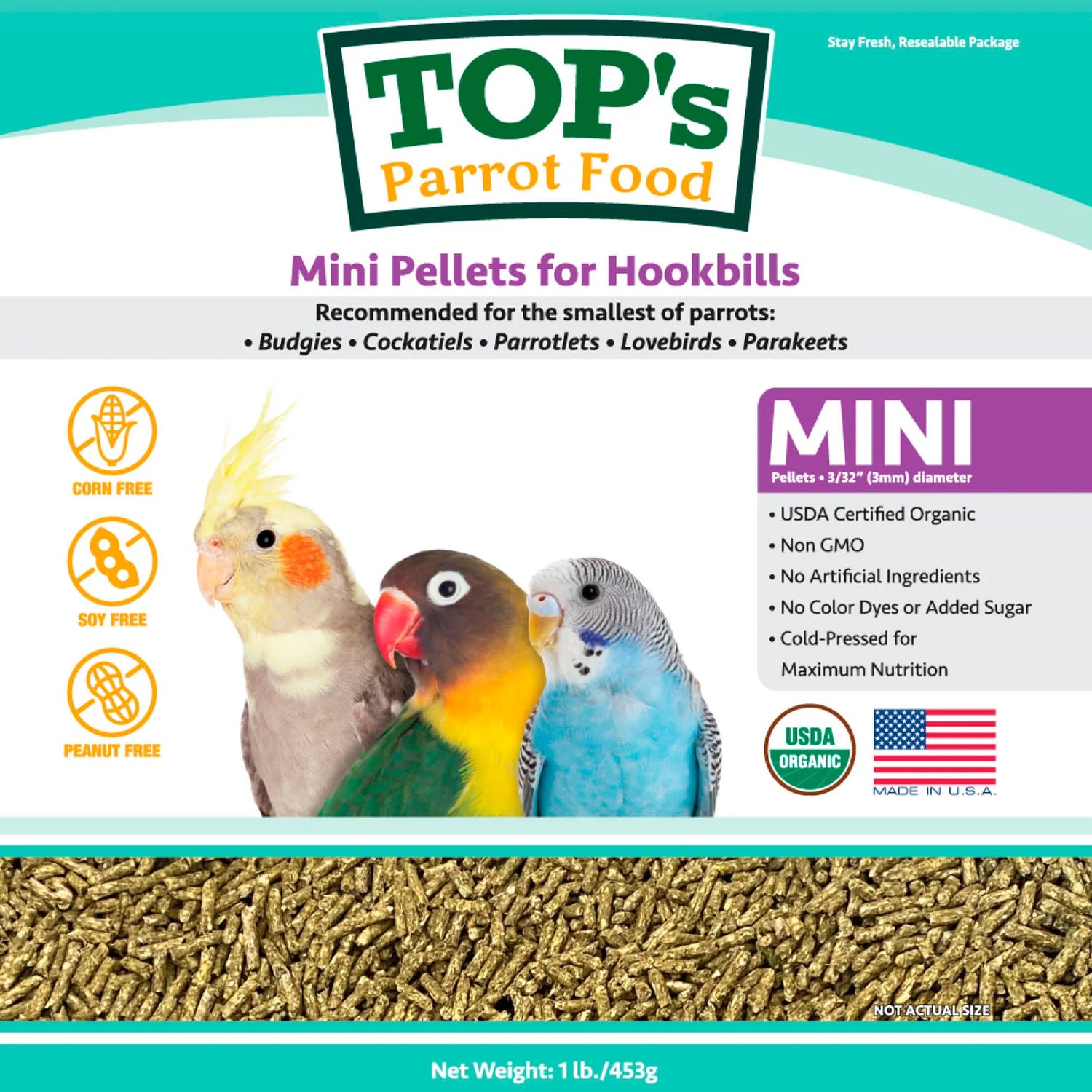 Tops Organic Pellets Mini - Parrotlets, Finches, Lovebirds, Budgies