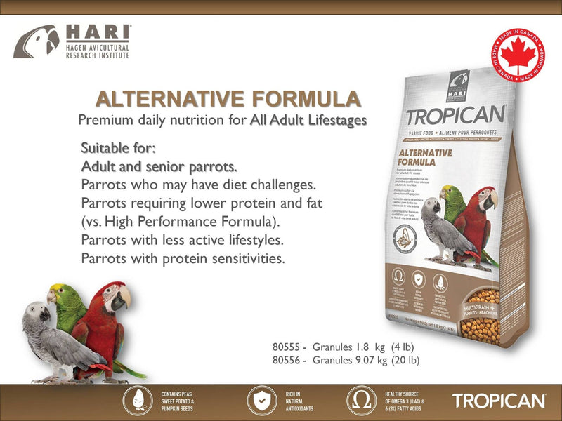 Tropican Alternative Formula 4mm Pellet - Soy Free Parrot Food
