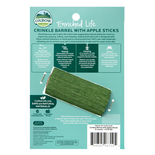 Oxbow Enriched Life Crinkle Barrel With Apple Sticks