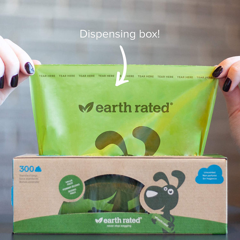 Earth Rated Eco-Friendly Unscented Dog Poop Bags 300 Bags on a Large Single Roll - Guaranteed Leak-Proof
