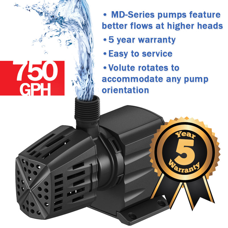 MD-Series Magnetic Induction Pond Pump - Up To 750 U.S. Gal
