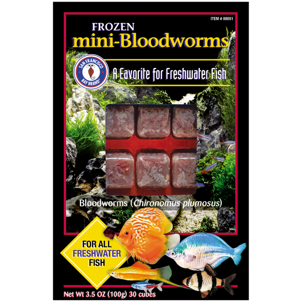 Frozen Bloodworms Fish Food Mini Cubes- 3.5 oz
