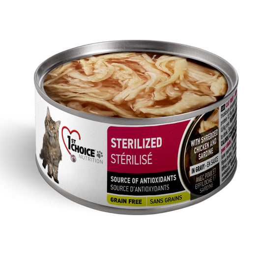 1st Choice Sterilized Grain Free Shredded Chicken & Sardine Wet Cat Food - 24 x 85g🍁