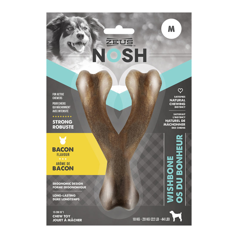 NOSH STRONG Wishbone Chew Bone - Bacon Flavor SM - MED - LG
