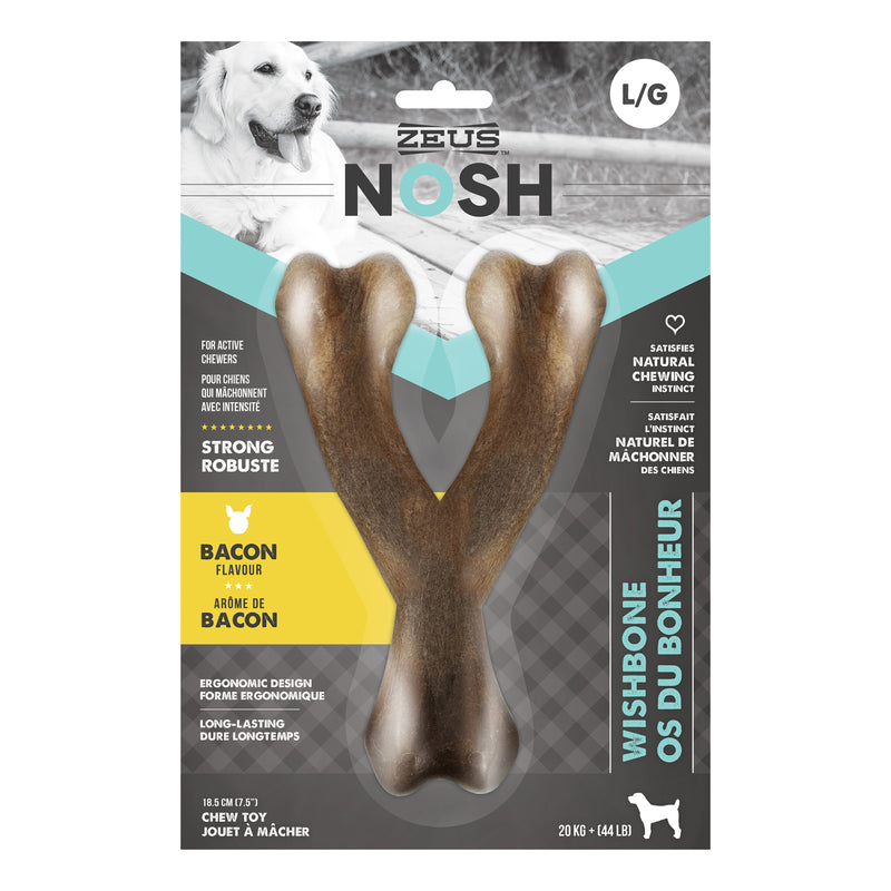 NOSH STRONG Wishbone Chew Bone - Bacon Flavor SM - MED - LG
